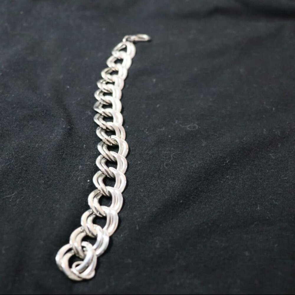 Retro Silver-Tone Cuban Curb Chain Bracelet, 7 Inches - Classic Design